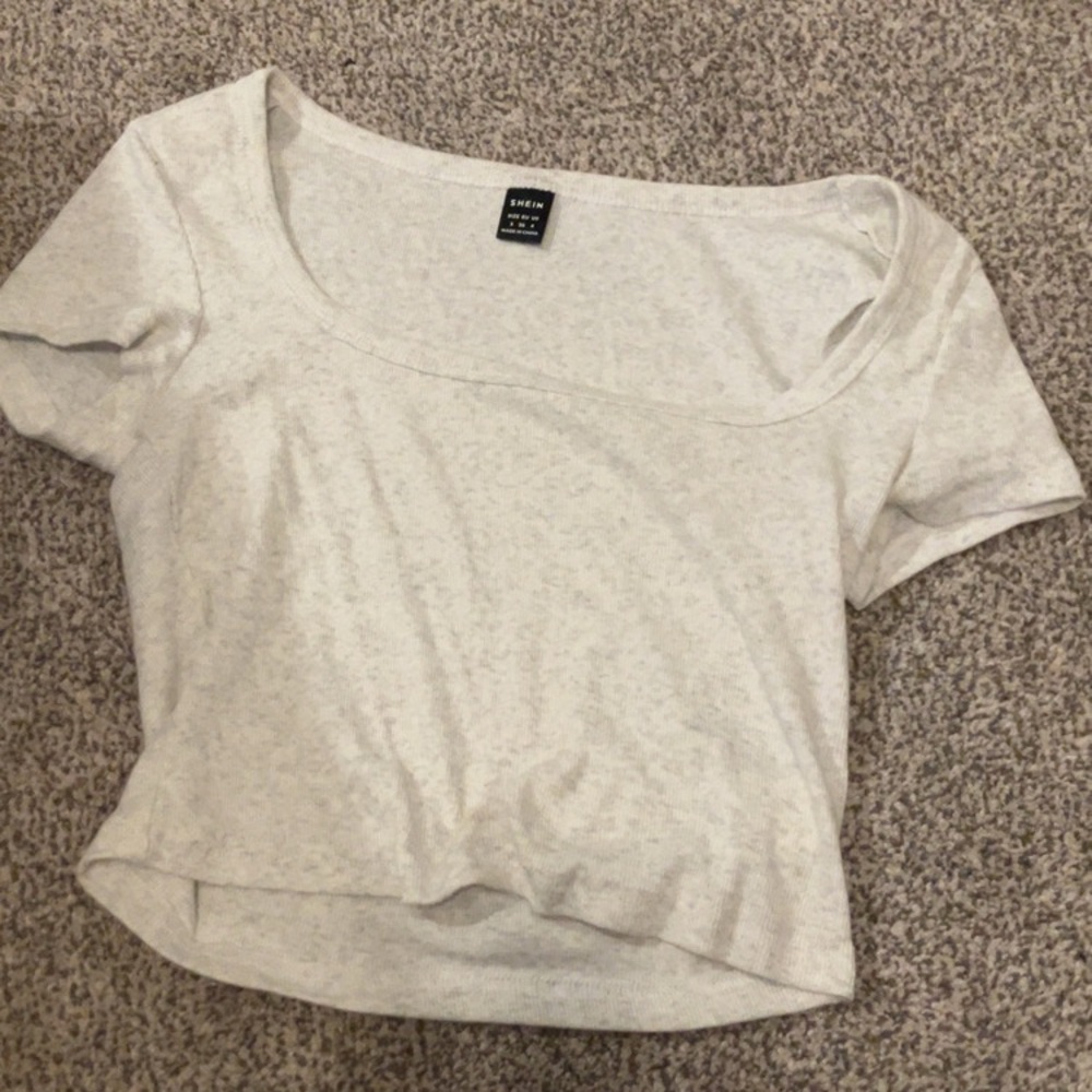 SHEIN Gray Cream Fitted Crop T-Shirt